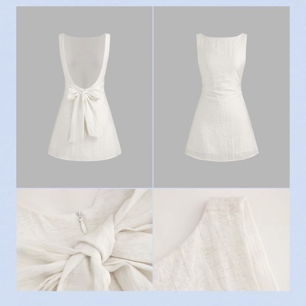CIDER Linen Blend Knotted Backless Mini Dress